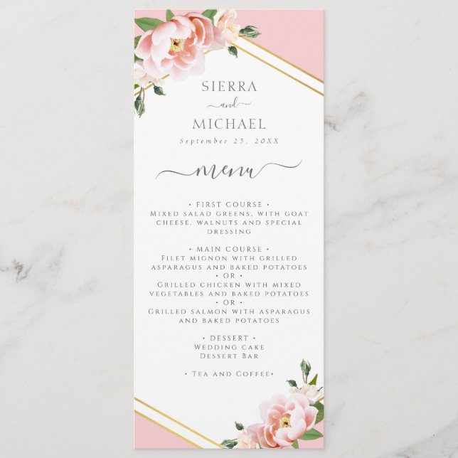 Menu Recepção de casamento Dourada rosa embebida em pin (Frente)