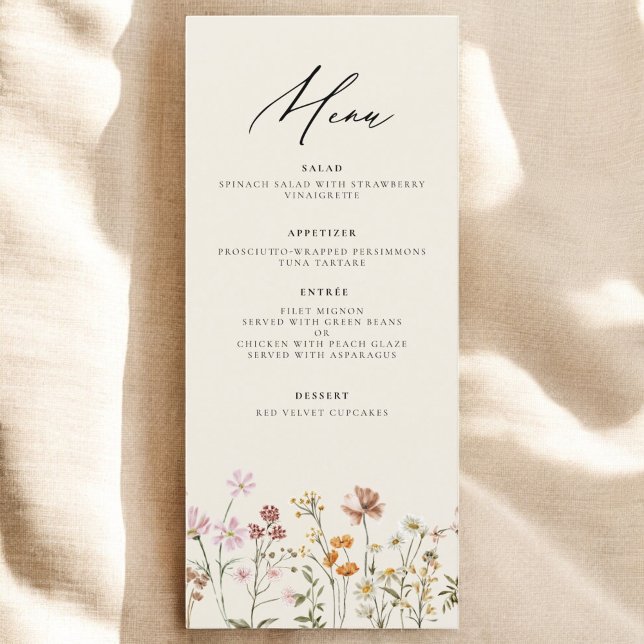 Menu Recepção de Casamento Elegante de Wildflower Boho (Criador carregado)