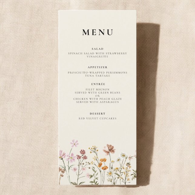 Menu Recepção de Casamento Elegante de Wildflower Boho (Criador carregado)