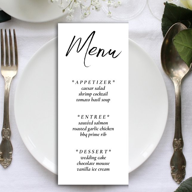 Menu Recepção de Casamento Elegante Simples Branco (White Simple Elegant Wedding Reception Menu)
