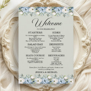 Menu Recepção de Casamento em Azul Poeirento Floral Ver