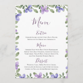 Menu Recepção de Casamento Floral Lilás Elegante Azul S