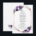 Menu Recepção de casamento Geométrica Floral Puro<br><div class="desc">Planeje seu grande dia até o último detalhe com nosso menu de casamento geométrico floral roxo. Personalize facilmente isso com seus detalhes clicando no botão "Personalizar". O design é moderno com cores modernas, com buquê floral giro e quadro geométrico rosa dourado. Use o botão "Personalizar" para reorganizar e formatar o...</div>