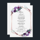 Menu Recepção de casamento Geométrica Floral Puro<br><div class="desc">Planeje seu grande dia até o último detalhe com nosso menu de casamento geométrico floral roxo. Personalize facilmente isso com seus detalhes clicando no botão "Personalizar". O design é moderno com cores modernas, com buquê floral giro e quadro geométrico rosa dourado. Use o botão "Personalizar" para reorganizar e formatar o...</div>