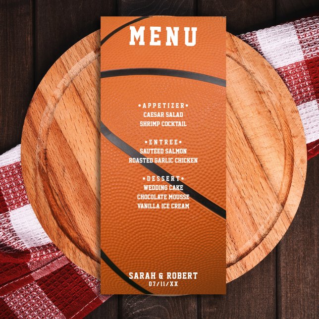 Menu Recepção de casamento Laranja desportiva de basque (Basketball Sport Orange Wedding Reception Menu)