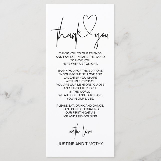 Menu Recepção de casamento Mesa Obrigado Colocar Config (Frente)