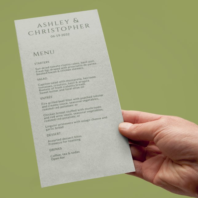 Menu Recepção de casamento mínima moderna de Moss e Sag (Criador carregado)