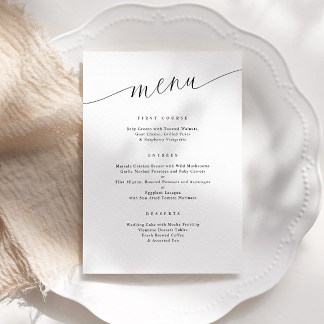 Menu Recepção de casamento Mínima Moderna Elegante (Elegant Modern Simple Wedding Menu with Thank You on Back)
