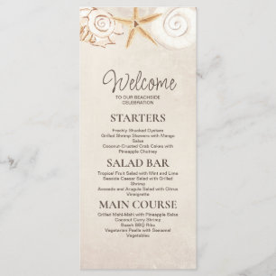 Menu Recepção de Casamento na Praia com Conchas e Areia