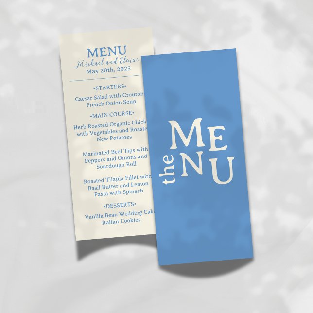 Menu Recepção de casamento Neutra Mínima Moderna (Add a refined touch to your reception with this Modern Wedding Menu in soft blue and tan tones.)