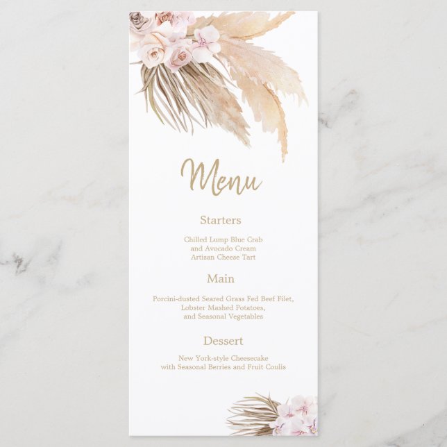 Menu Recepção de casamento Pampas Grass Bohemian B (Frente)