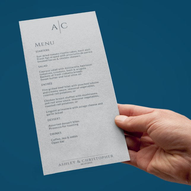 Menu Recepção de casamento simples de Marinho e Cinza m (Criador carregado)