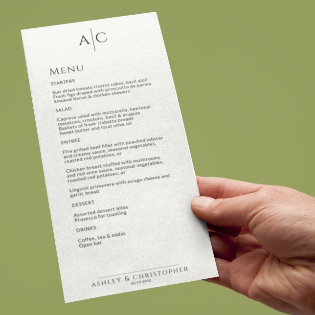 Menu Recepção de casamento Simples de Monograma Preto e (Criador carregado)