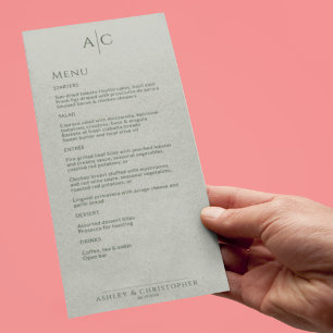Menu Recepção de casamento Simples de Moss e Monograma