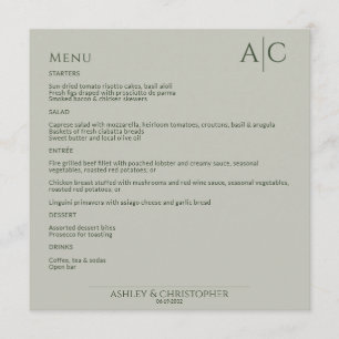 Menu Recepção de casamento Simples de Moss e Monograma
