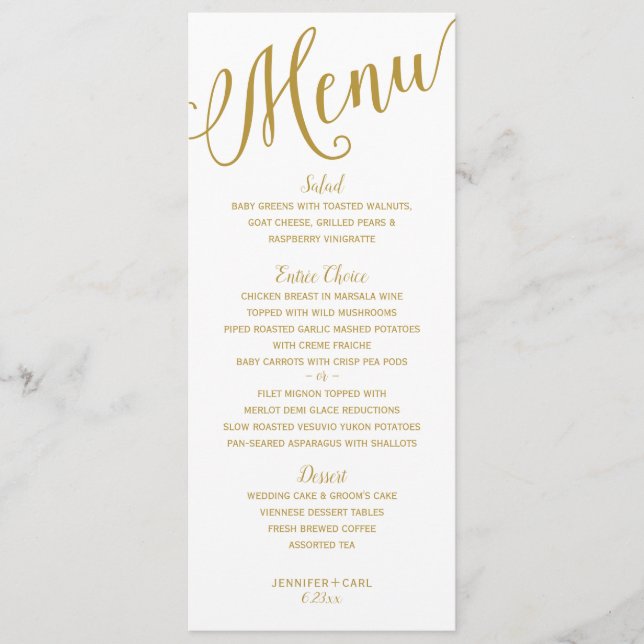 Menu Recepção de casamento | Tipografia moderna (Dourad (Frente)