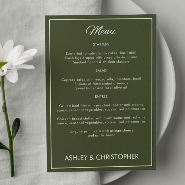 Menu Recepção de casamento Verde do Exército de Script  (Criador carregado)