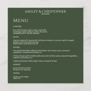Menu Recepção de casamento Verde Mínima Moderna do Moss