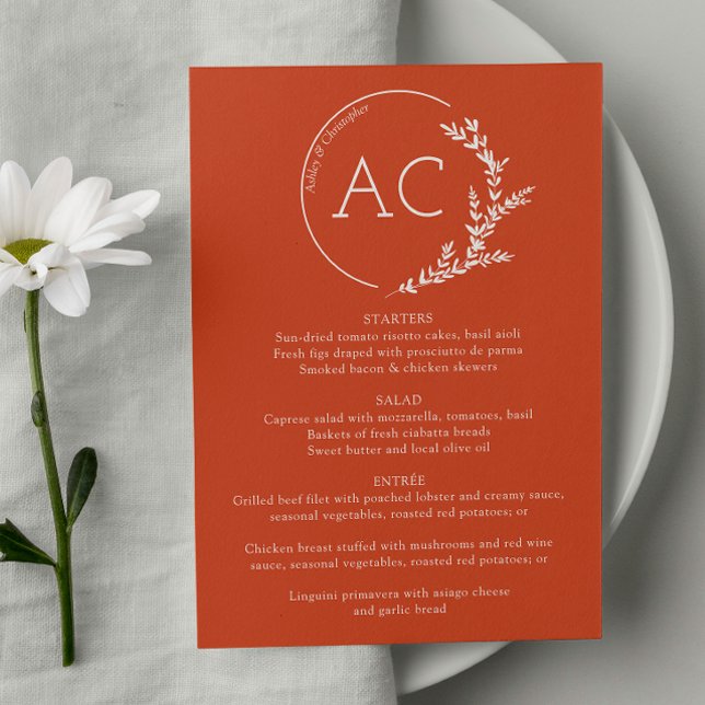 Menu Recepção de casamento Vermelha de Cobre com Quadro (Criador carregado)