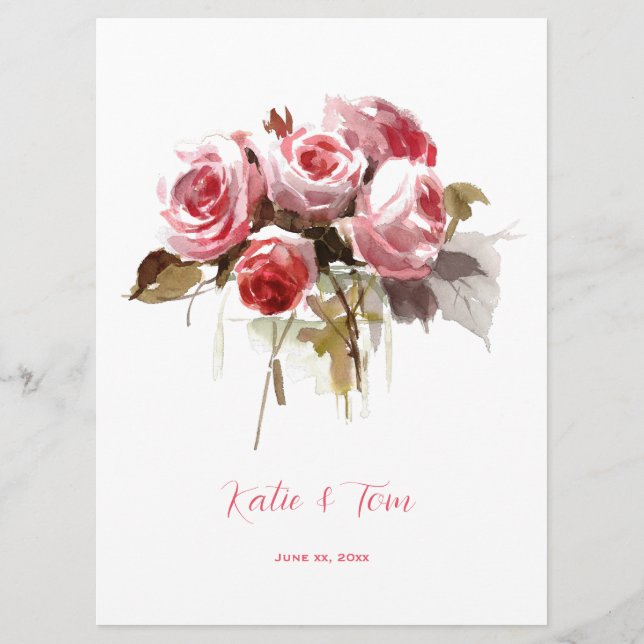 Menu Recepção de casamento Watercolor Rose Bouquet (Verso)