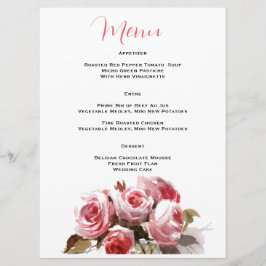 Menu Recepção de casamento Watercolor Rose Bouquet