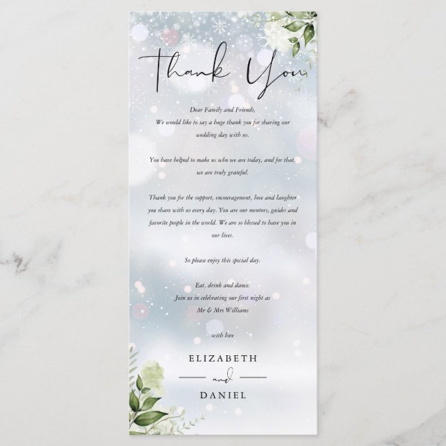 Menu Recepção do casamento no inverno Obrigado Colocar  (Frente)