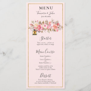 Menu Recepção dos Lanternas Florais Dourados Elegante