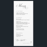 Menu Recepção Elegante De Casamentos De Caligrafia De L<br><div class="desc">Simples cardápio de janto de casamento elegante: Este elegante e simples cardápio de casamento preto e branco captura um sentimento suave e romântico que complementa perfeitamente qualquer tema de casamento moderno e eterno. Personalizado com os nomes dos casais, a frente do menu exibe lindamente cada curso em um layout limpo...</div>
