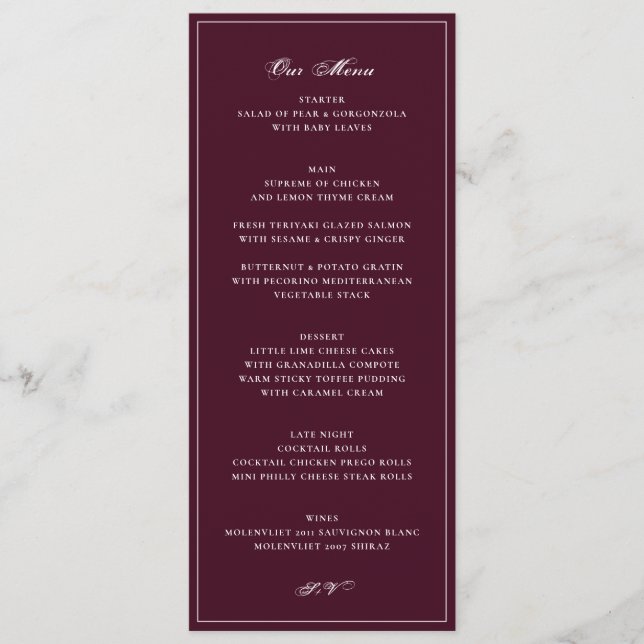 Menu Recepção Formal Casamento Borgonha (Frente)