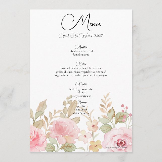 Menu Recepção Personalizada de Casamento Floral Elegant (Frente)