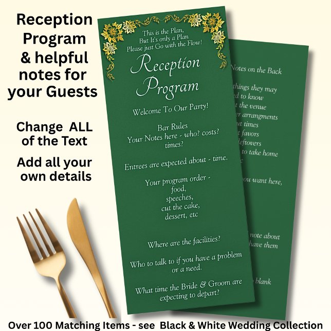 Menu Reception Program - Emerald Green & Gold Wedding  (Criador carregado)