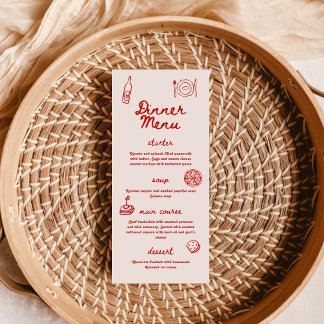 Menu Red and Pink Retro Illustrated | Dinner Wedding