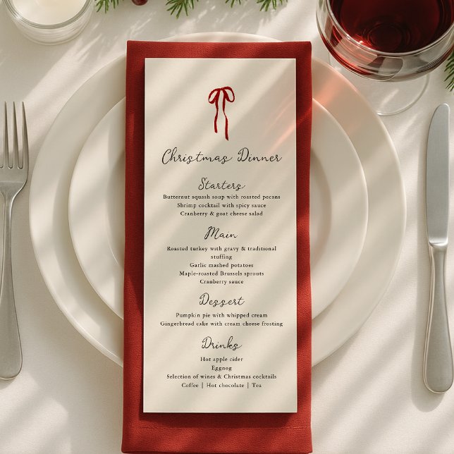 Menu Red bow, Hand drawn Christmas Dinner  (Criador carregado)