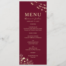 Menu Red Floral Burgundy Wedding