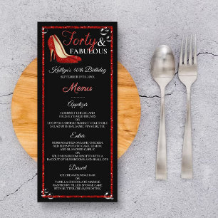 Menu Red Glitter High Heels   Forty & Fabulous Birthday