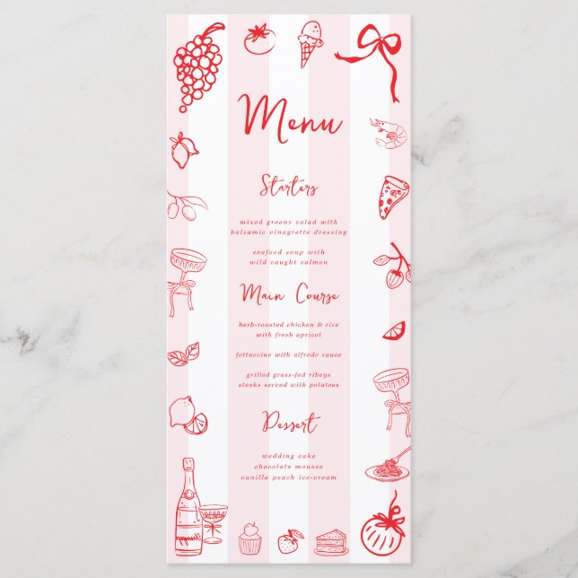Menu Red Italian Hand Drawn Wedding Bridal Shower (Frente)