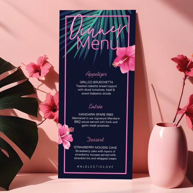 Menu Red Love Neon Pink Tropical Retro Casamento (Electric Love Neon Pink Tropical Retro Wedding Menu)