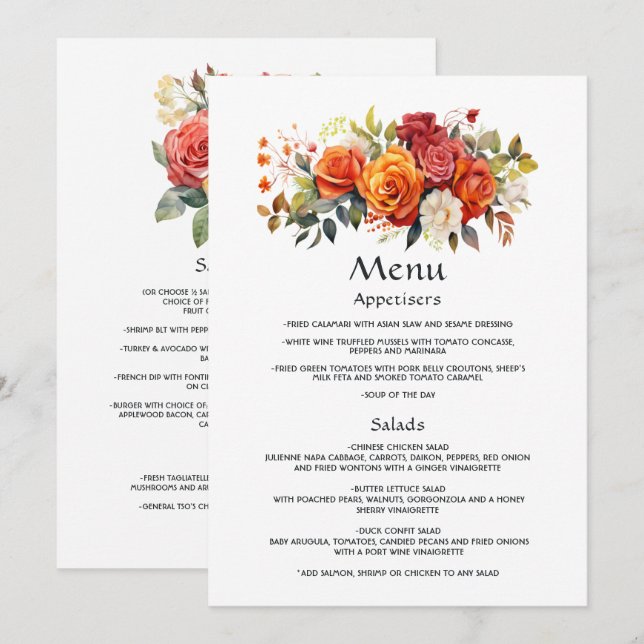 Menu Red, Orange e Sage Floral (Frente/Verso)