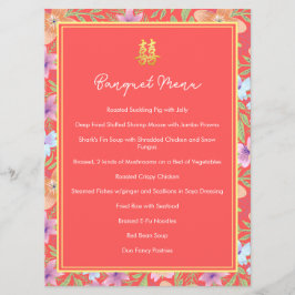 Menu Red Peranakan floral duplo xi casamento chinês