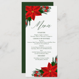Menu Red Poinsettia Pine Greenery Árvore Sai do Natal