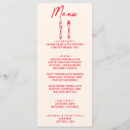 Menu Red Retro Hand Written Drawn Quirky Unique Wedding