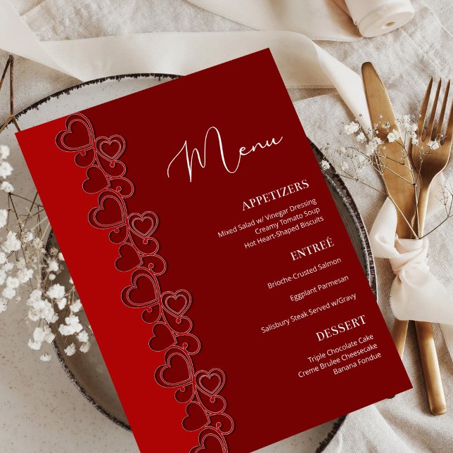 Menu Red Romantic Hearts Swirls Dia de os namorados Fer (Criador carregado)