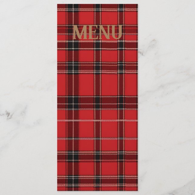 Menu Red Scottish Tartan Wedding (Verso)