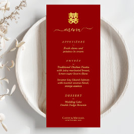 Menu Red Vintage Chinês casamento dupla felicidade
