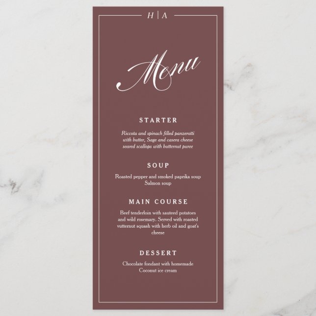 Menu Red Wine Elegant Handwriting Wedding Dinner  (Frente)