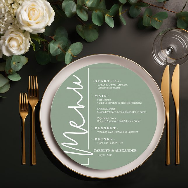 Menu Redondo Chic Verde Sage (Sage Green Round Menus)