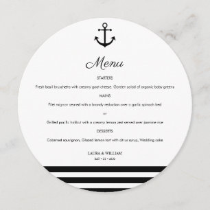 Menu Redondo de Âncoras e Listras Náuticas