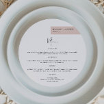 Menu Redondo do Nome do Convidado do Blush Moderno<br><div class="desc">Este menu redondo de janto apresenta um design minimalista e um nome personalizado para cada convidado. Este menu é perfeito para qualquer evento simples e clássico. Ajuste facilmente a cor ao seu gosto.</div>