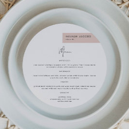 Menu Redondo do Nome do Convidado do Blush Moderno