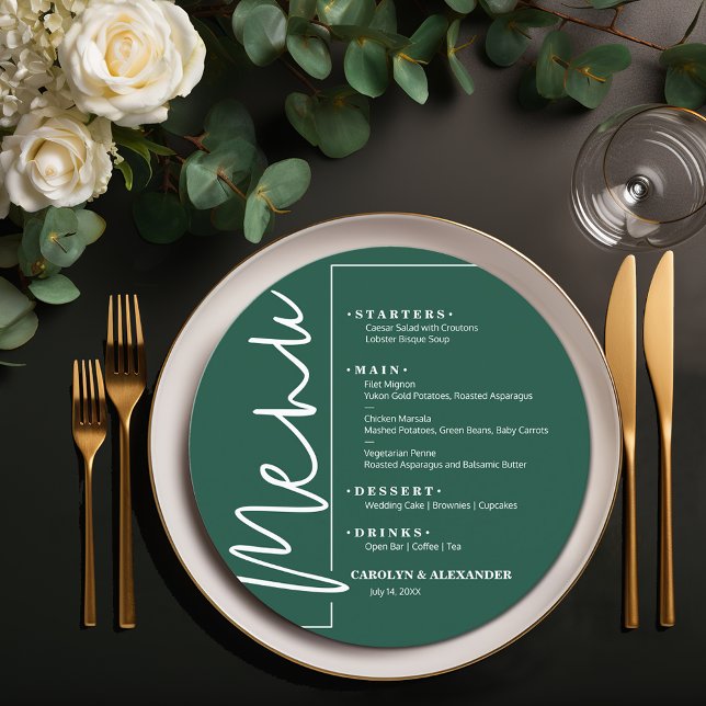 Menu Redondo Esmeralda Verde Chic (Chic Emerald Green Round Menus)